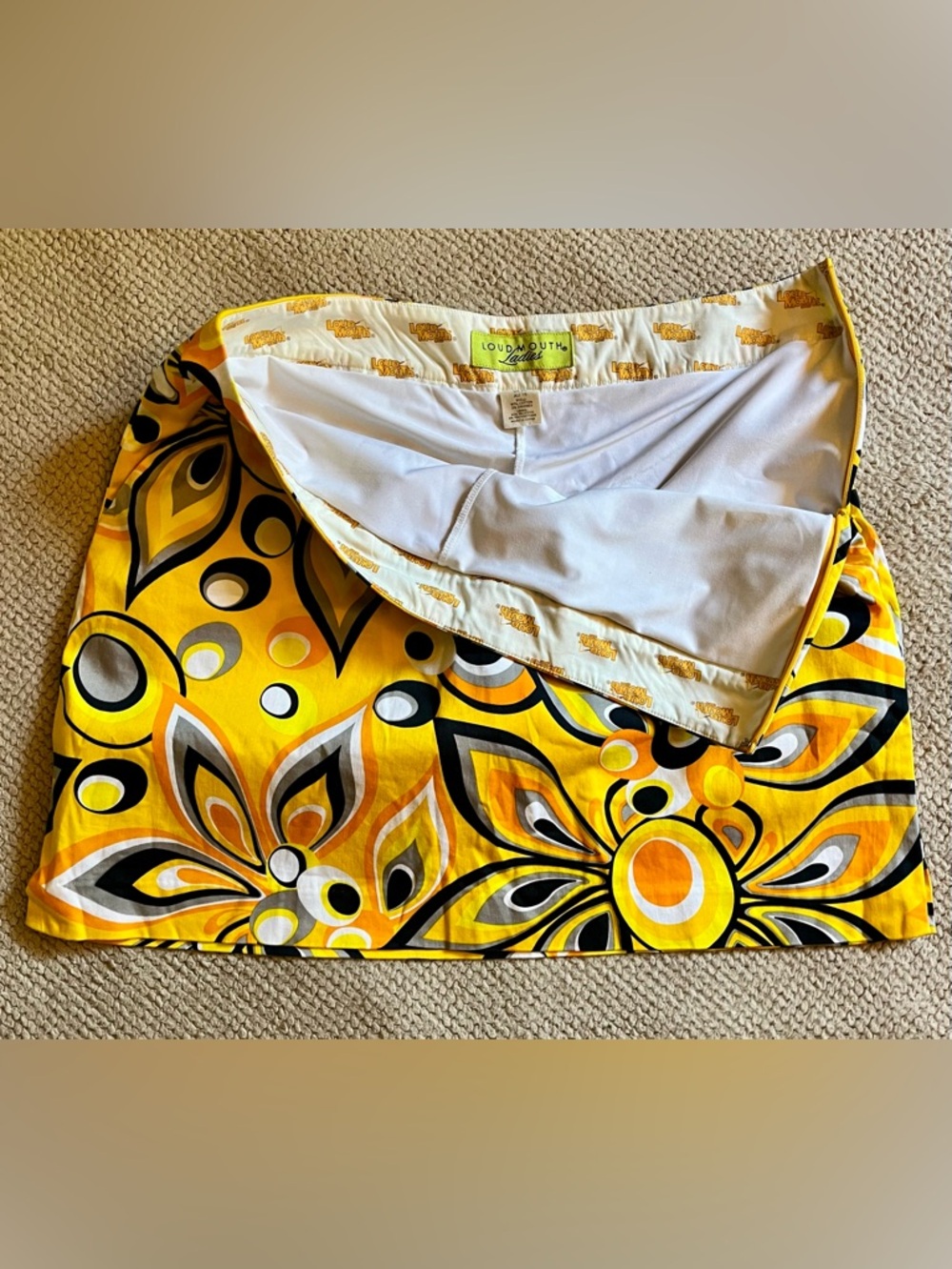 Loudmouth Ladies Vibrant Yellow Floral Cotton Blend Golf Skort Skirt with Shorts - Picture 4 of 10